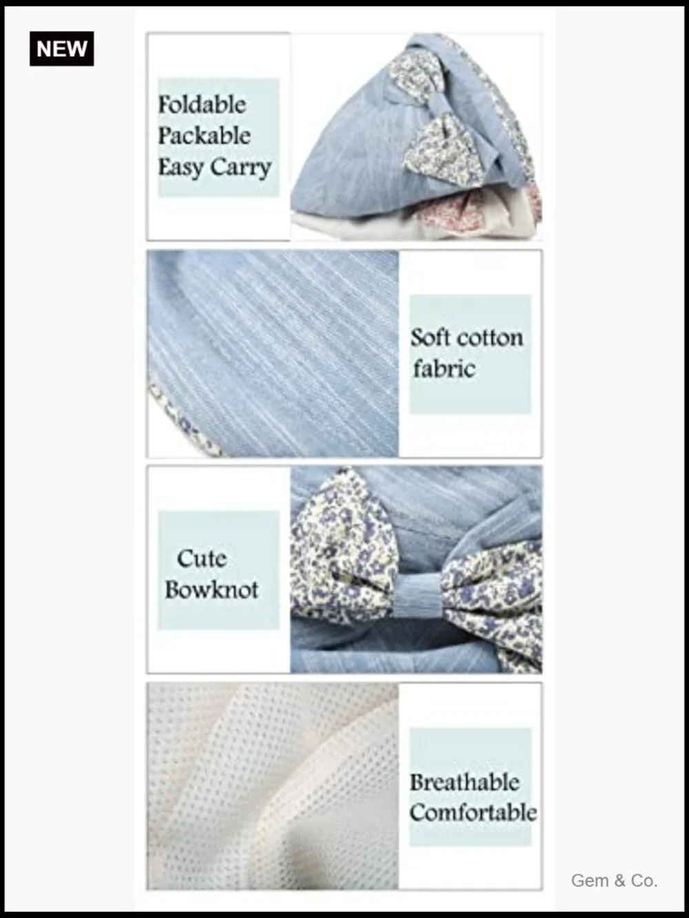 Foldable Bucket Hat with Rolled Brim and Bowknot UPF 50+ Sun Protection
